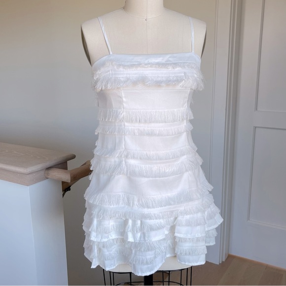 Princess Polly Molina White Mini Dress Size 4 straps eyelash ruffle fringe - Picture 3 of 7